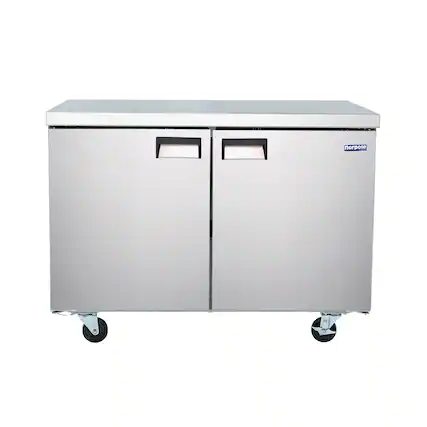 Front. Magic Chef - E-Series 47 in. 12 cu. ft. Frost Free Defrost Under Counter 2 Door Upright Freezer in Stainless Steel - Stainless Steel.