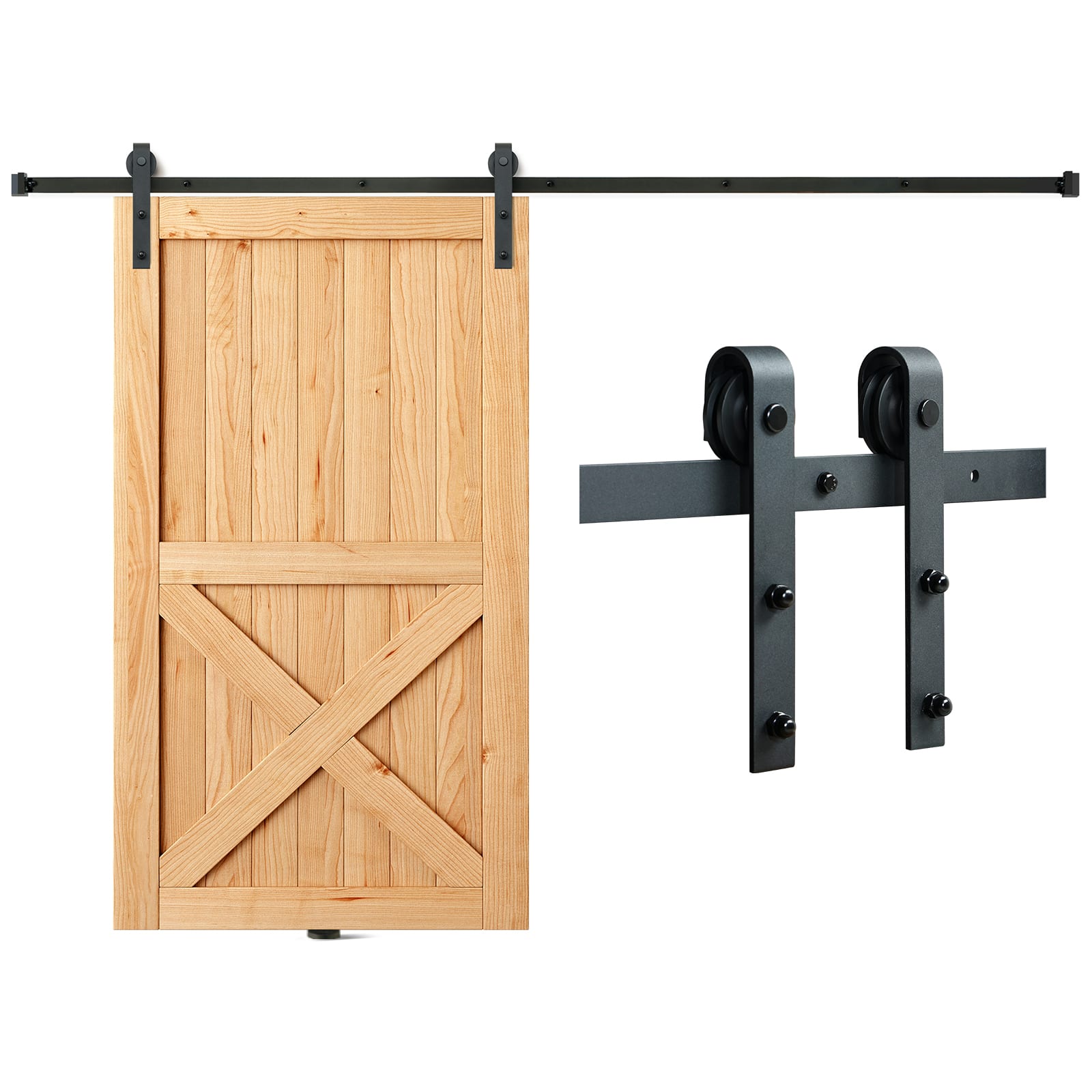 VEVOR - 8FT Sliding Barn Door Hardware Kit, 330LBS Loading Heavy Duty Barn Door Track Kit for Single Door, Fit 3.7-4.3FT Wide - Black