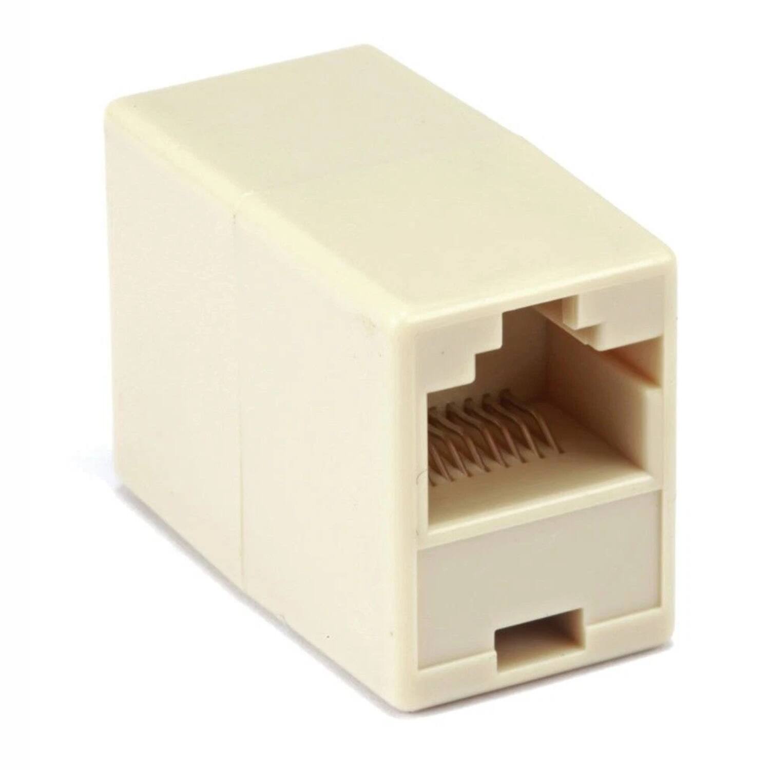 Front. Stock Preferred - Inline Ethernet Coupler Cable Extender Adapter - Beige.