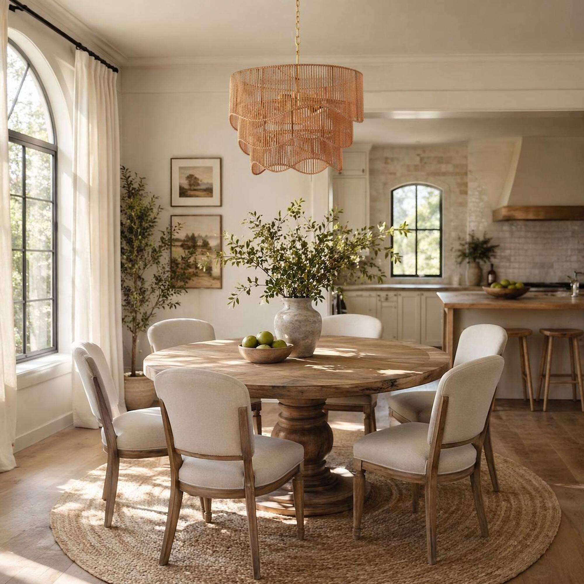 Left. RYHNUYNE - Boho Rattan Chandelier, Modern Farmhouse Chandelier for Dining Room Living Room - Gold.