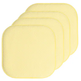 Sweet Home Collection - Honeycomb Memory Foam No Slip Back 16" x 16" Chair Pad Cushion, 4-Pack - Yellow