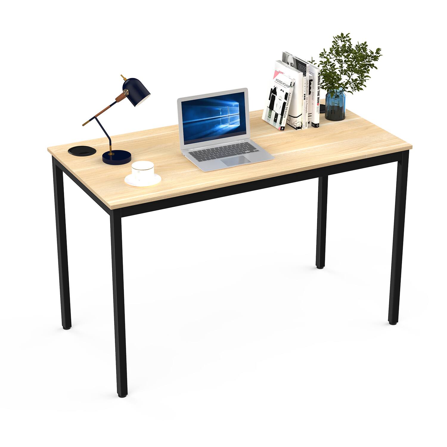 Front. Eureka Ergonomic - 47" Modern Simple Home Office Computer Desk with Carbon Steel Frame - Natural wood style.