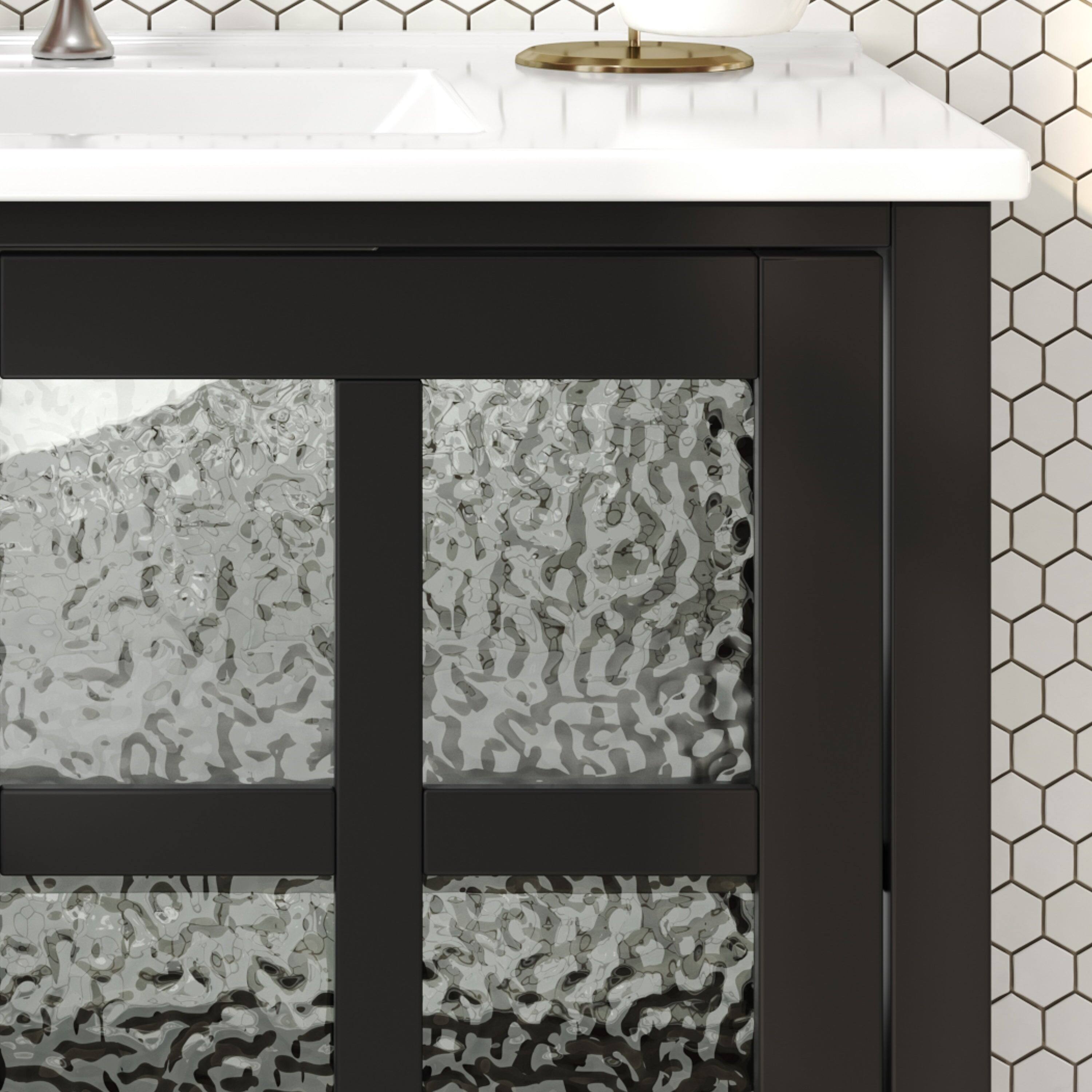 Back. Boyel Living - 36 Inch Bathroom Vanity with Ceramic Sink Adjustable Shelf Solid Wood Legs Soft Close Hinges Black - Black.