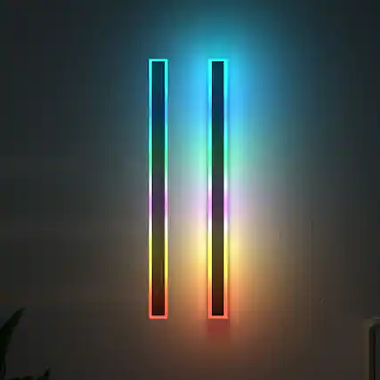 Front. Lamp Depot - Set of 2 RGBW Rectangle Wall Lights - Black.