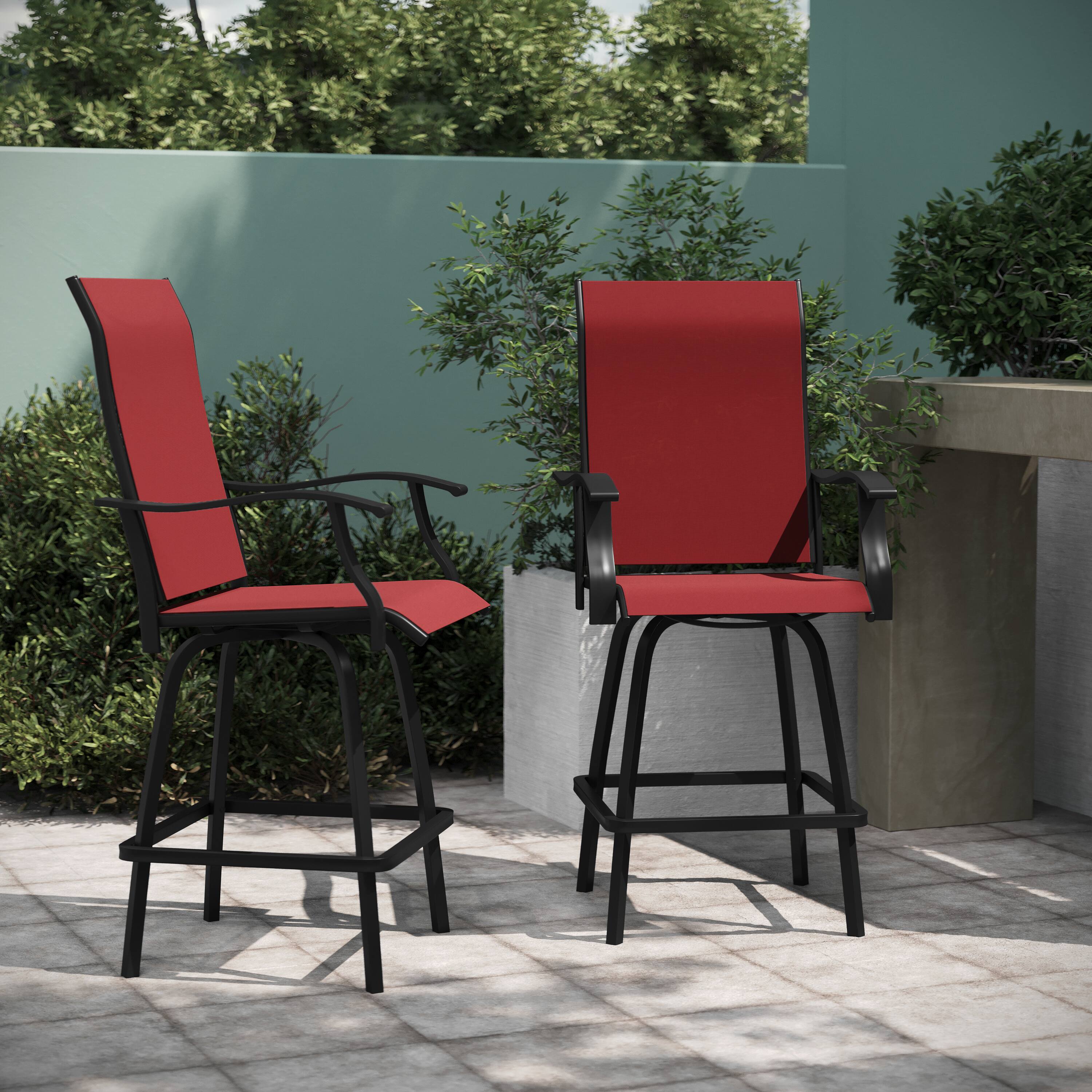 Alt View 2. Emma + Oliver - Patio Bar Height Stools Set of 2, All-Weather Textilene Swivel Stools - Red.