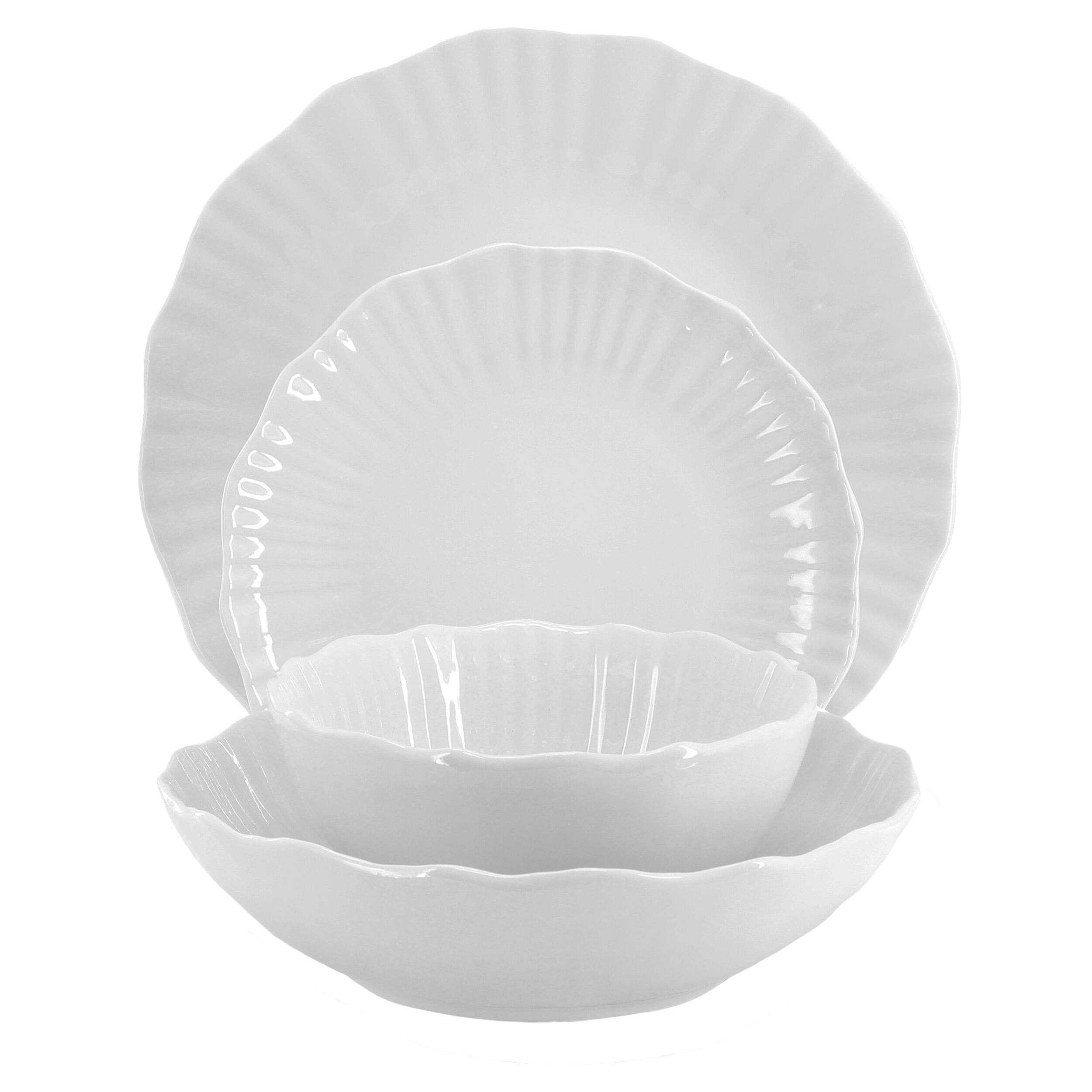 Alt View 1. Elama - Elama Millie 16 Piece Double Bowl Porcelain Dinnerware Set in White - White.