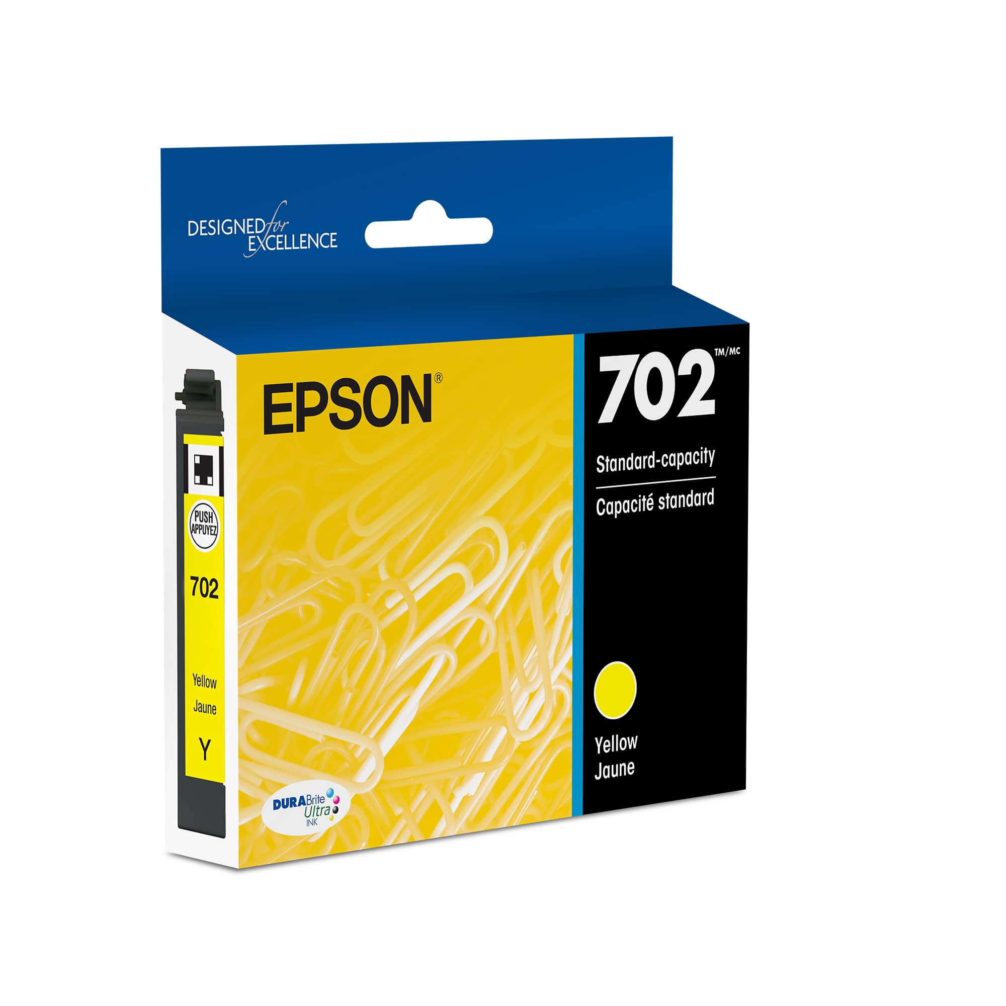 Designed for excellence, Epson 702 Standard-capacity Capacit standard 702 Yellow Jaune Y DURAB Brille Ultra IN Yellow Jaune A.