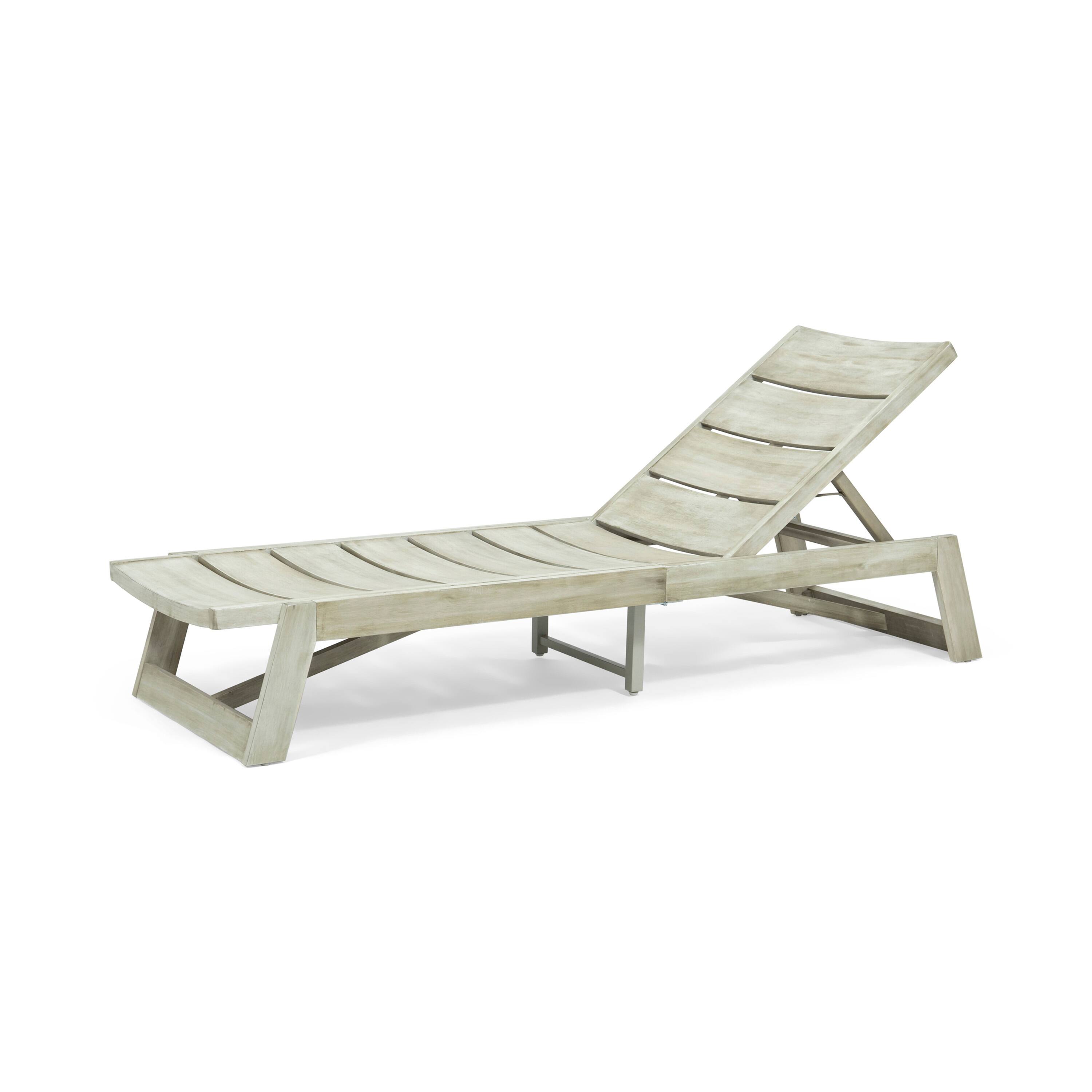 Back. Mondawe - Set of 2 Outdoor Acacia Wood Chaise Lounge Set - Grey.