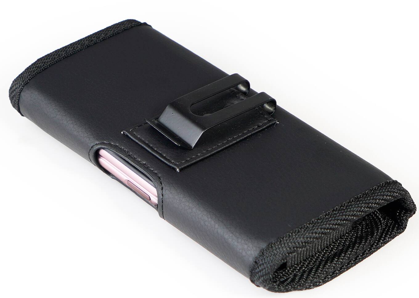 Alt View 4. Nakedcellphone - Vegan Leather Pouch with Metal Clip and Belt Harness for Nokia C300/C110, Moto Thinkphone, Edge, G Power, G Play - Black.