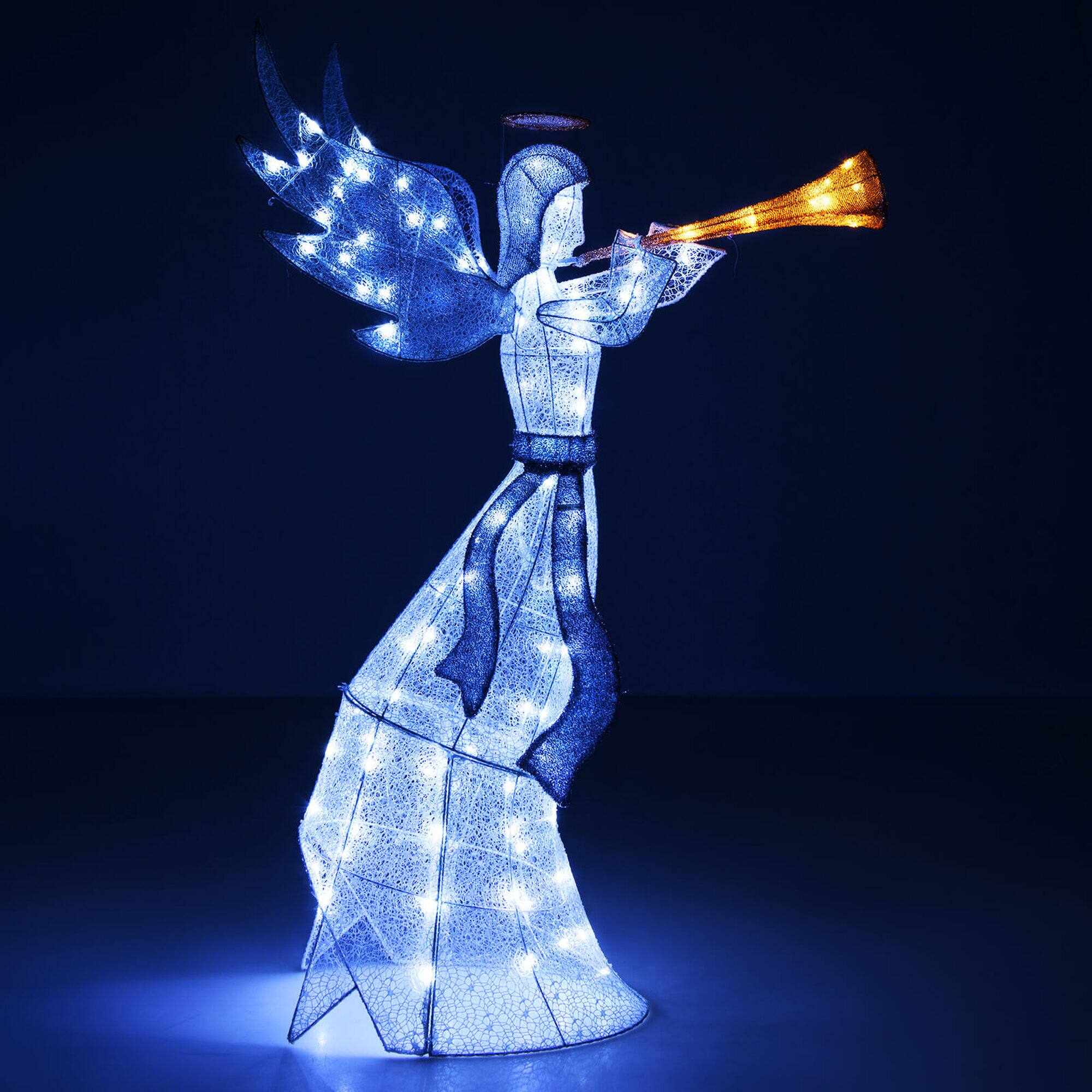 Alt View 3. Costway - Costway 5 ft Christmas Angel Outdoor Pre-Lit Angel with Trumpet Halo Wings & 100 LED Lights - White.