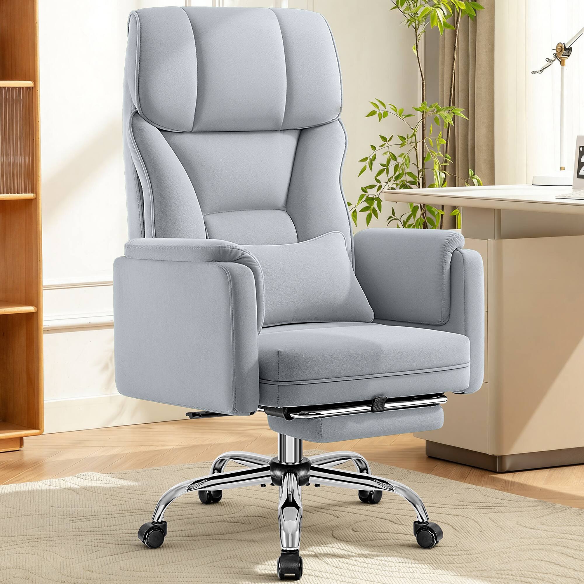 Alt View 4. KERDOM - Ergonomic Big Home Office Chair with Expandable Arms, Velvet High Back Exceutive Manager Chair with Footrest Wide Seat - Gray.