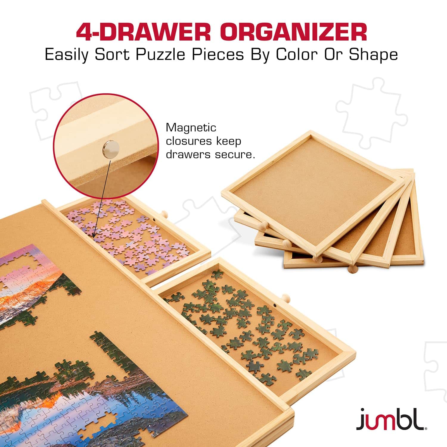 Jumbl 1000 Piece Puzzle Board with Drawers, Lazy Susan & Cover