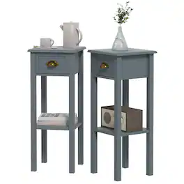 Homcom - Side Tables Set of 2 with Drawer and Shelf - Gray