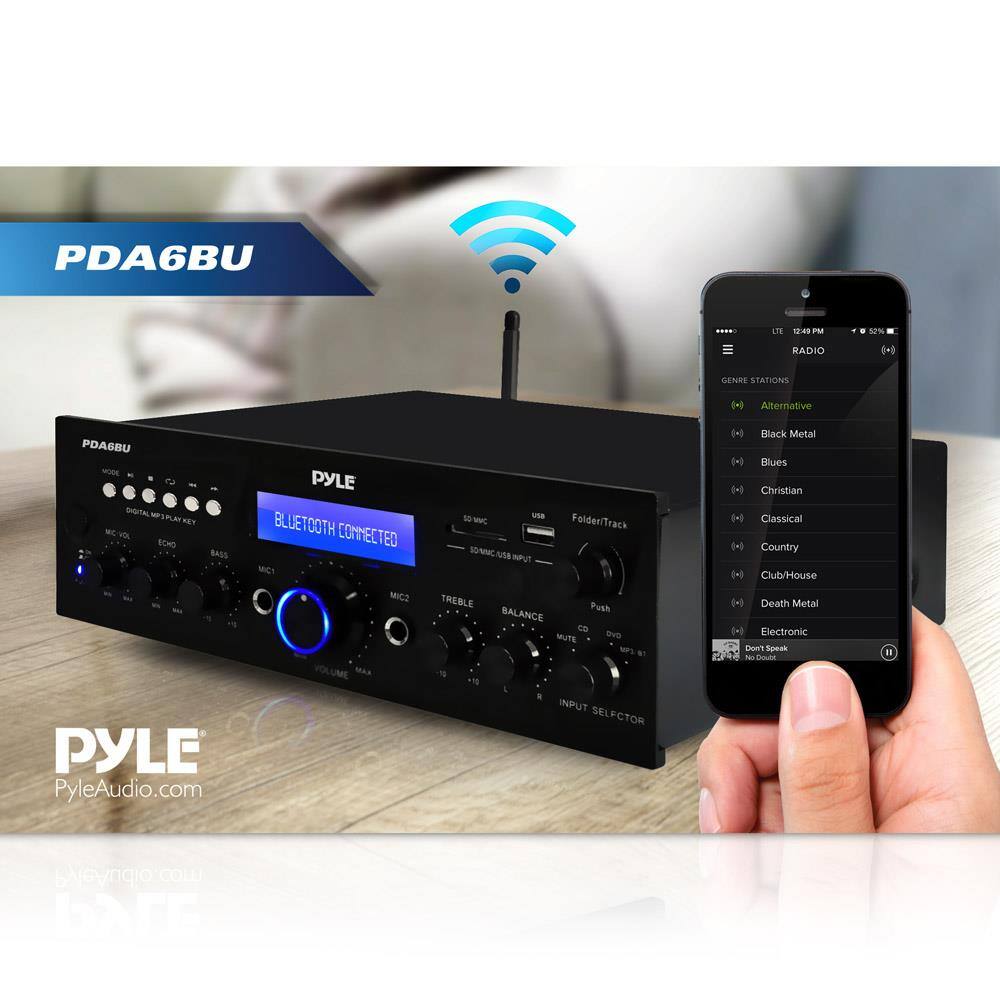PDA6BU

PYLE

BLUETOOTH CONNECTED

RADIO

GENRE STATIONS

- Alternative
- Black Metal
- Blues
- Christian
- Classical
- Country
- Club/House
- Death Metal
- Electronic
- Don't Speak

PyleAudio.com