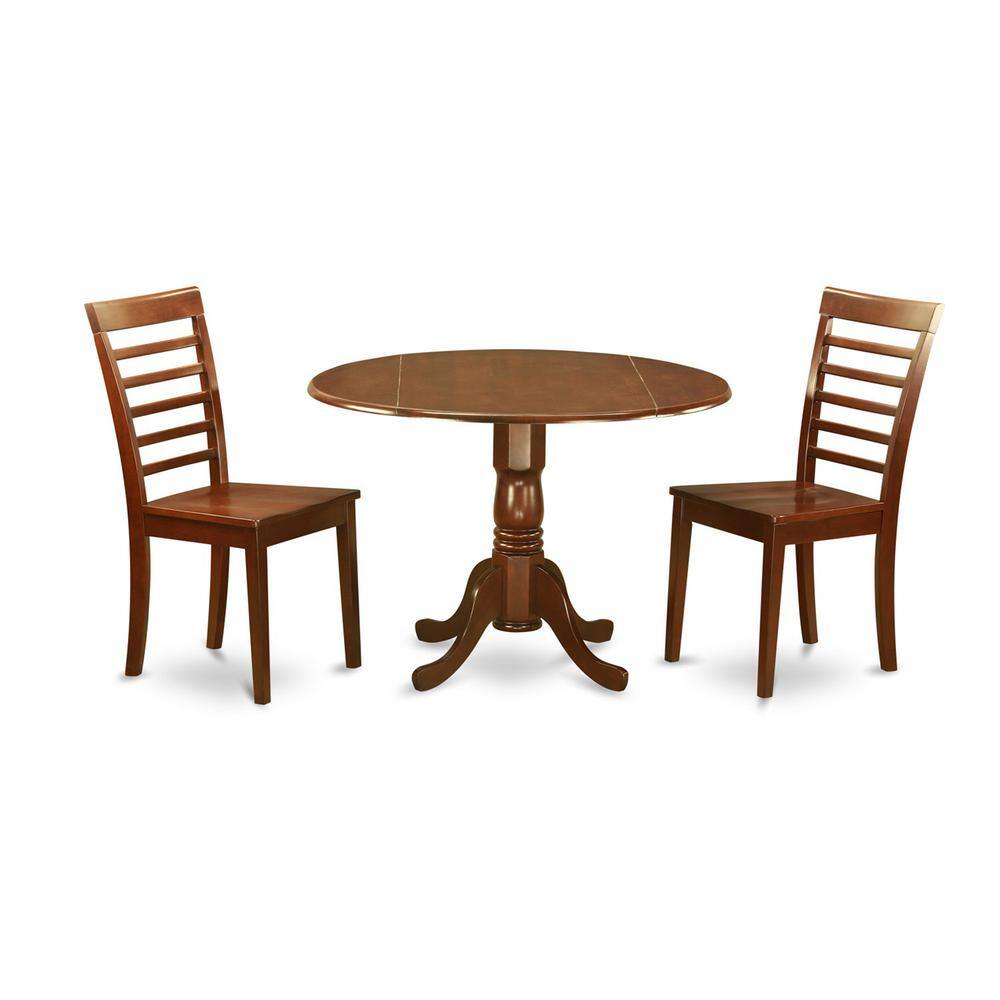 Left. East West Furniture - 3 PC small Kitchen Table and Chairs set-drop leaf Table and 2 Kitchen Chairs in - Mahogany.