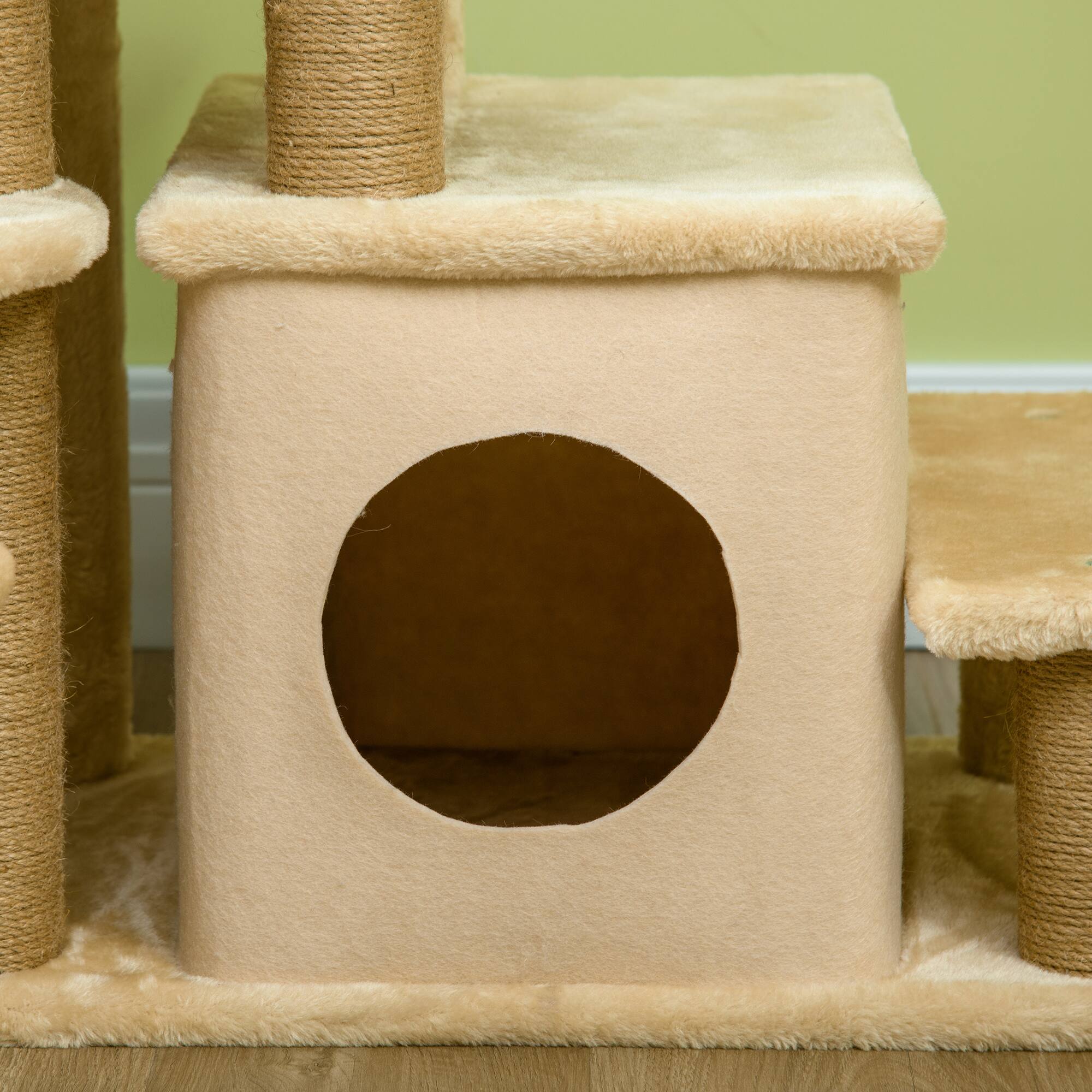 Alt View 8. Pawhut - Height 3 Step/4 Step Cat Stairs w/ Jute Cat Scratching Post, Cat Condo, Toy Ball, for Bed, Sofa - Beige.