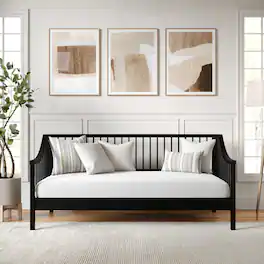 Martha Stewart - Neely Wooden Twin Size Platform Daybed with Spindles and Wood Slat Foundation - Black