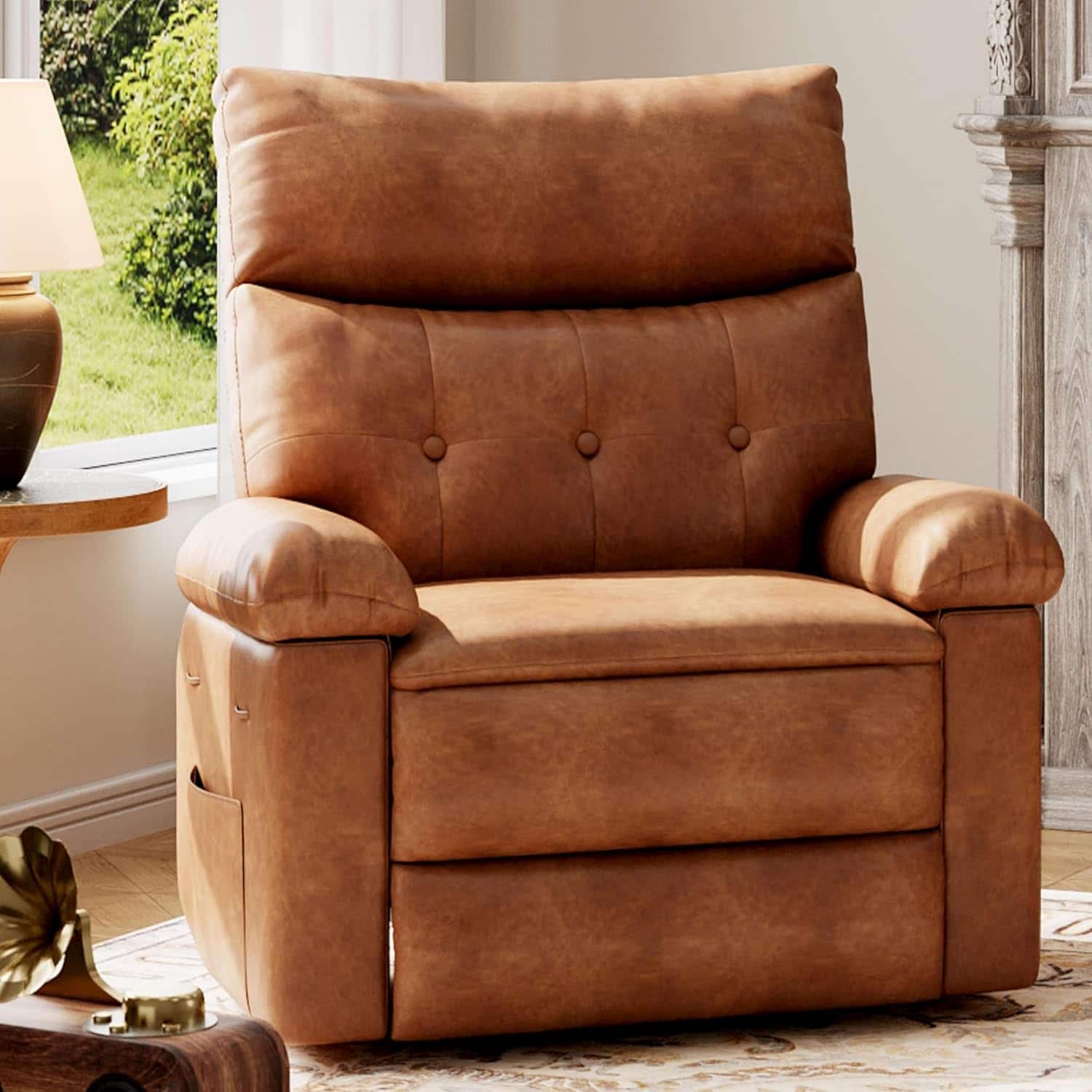 Acekool - Oversized PU Leather Recliner Chair - Extra Plush 1.5X Thick Cushion Manual Reclining Chair - Brown