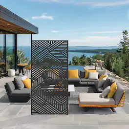 PexFix - 72 in. x 35 in. Ivan Pattern Metal Outdoor Privacy Screen & Panels, Freestanding Garden Divider Fence - Black