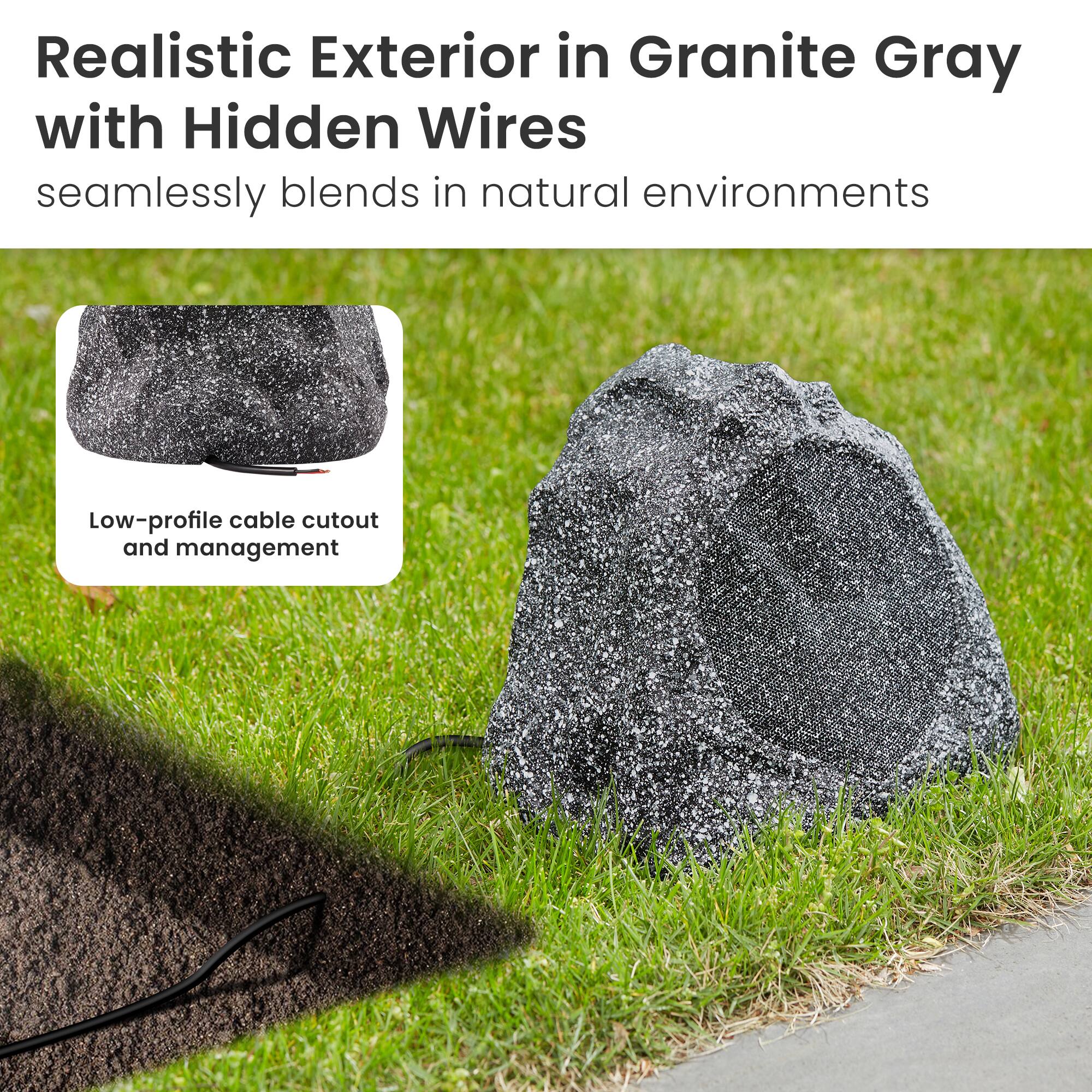 Realistic Exterior in Granite Gray with Hidden Wires  
seamlessly blends in natural environments  

Low-profile cable cutout and management