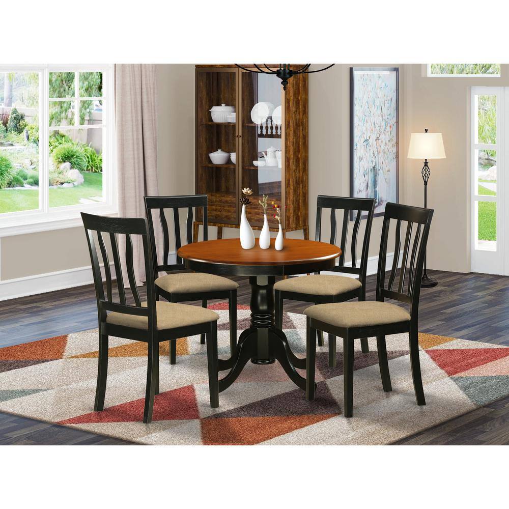 Left. East West Furniture - ANTI5-BLK-C 5 Pc Kitchen Table set-small Kitchen Table and 4 Kitchen Dining Chairs - Black & Cherry.