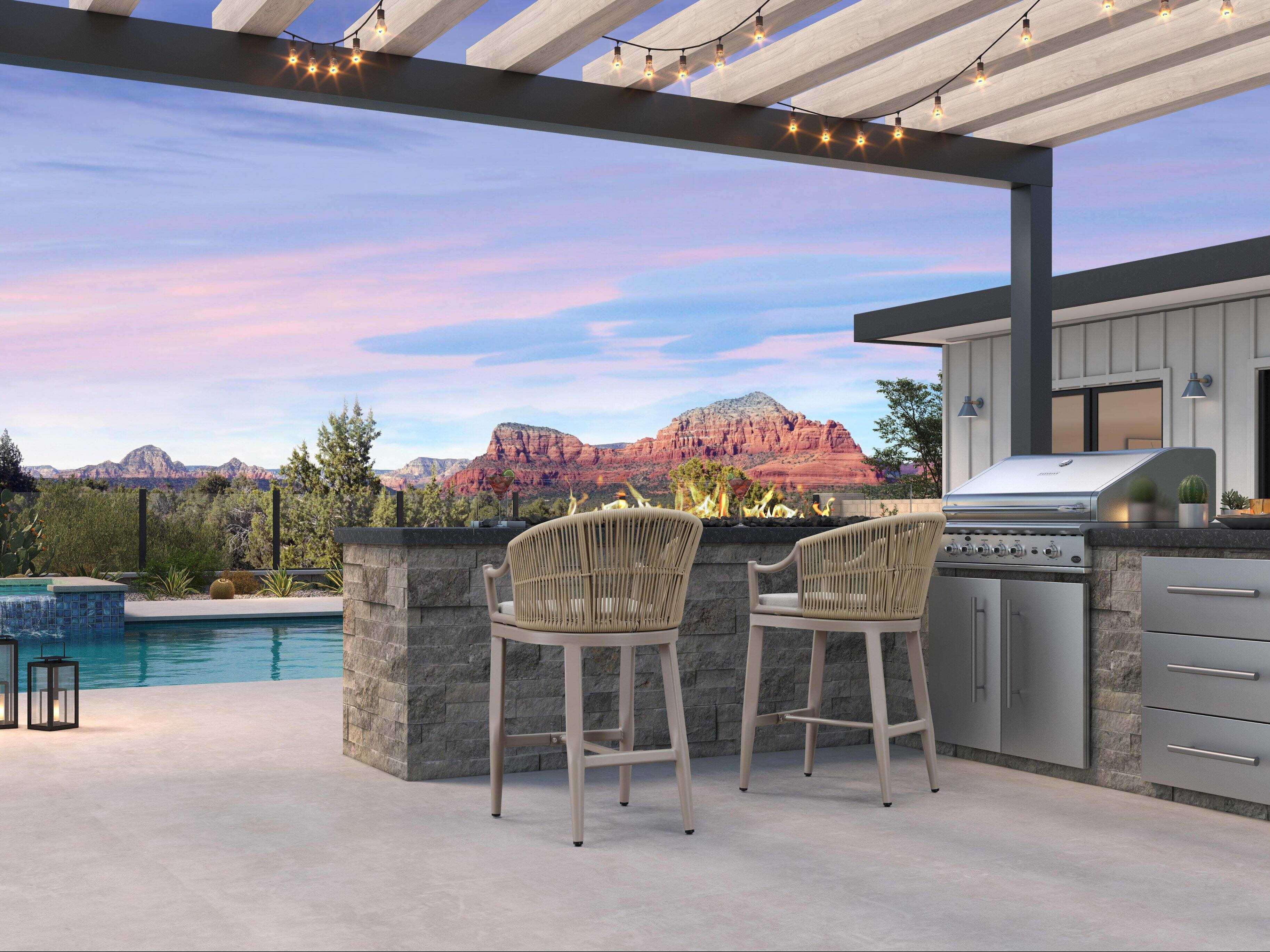 Alt View 2. PURPLE LEAF - Patio Counter Height Set of 2 Outdoor Rattan Chairs with Back Modern Aluminum Woven Barstools for Garden Indoor Kitchen - Champagne-Counter Stool.