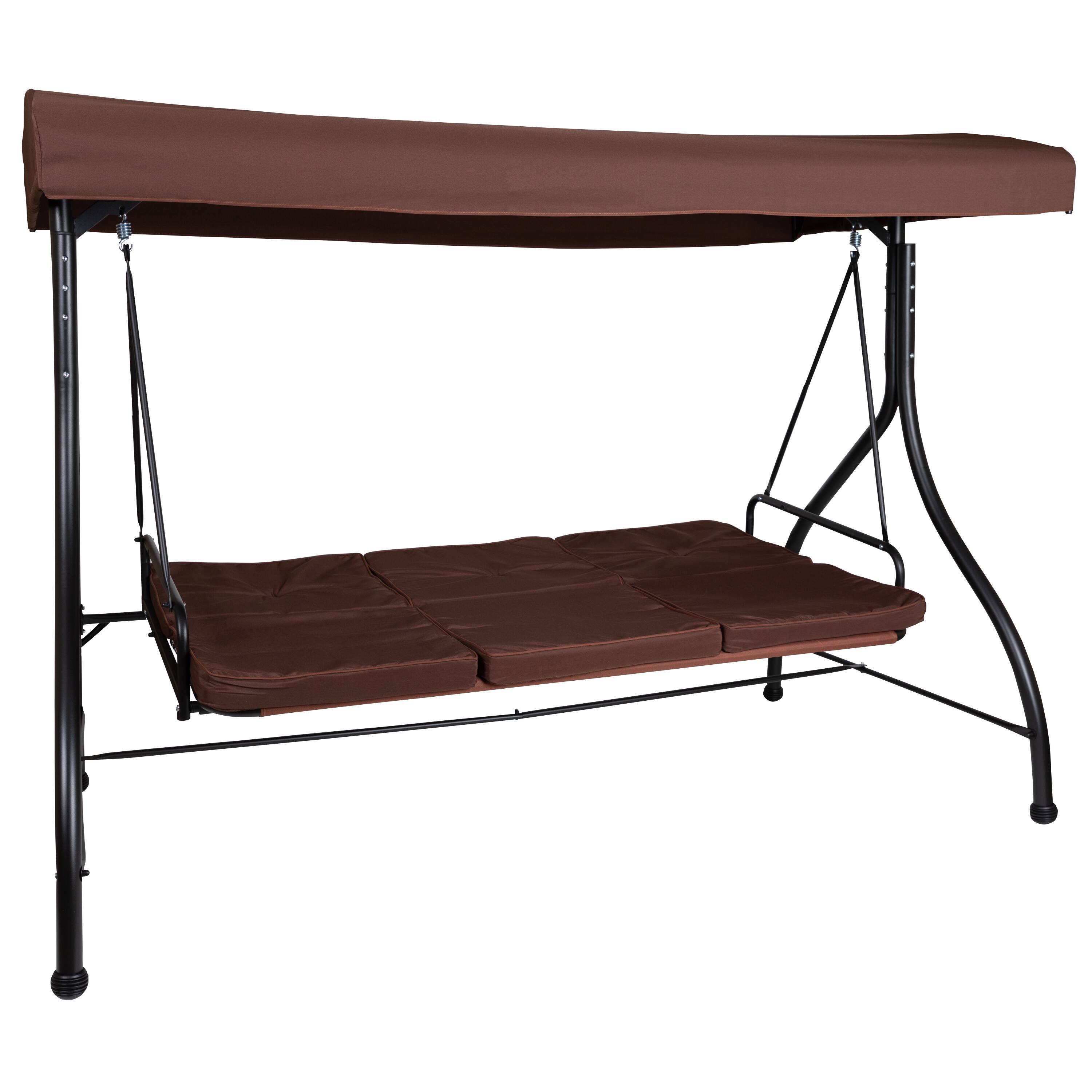 Alt View 9. Emma + Oliver - 3-Seat Outdoor Steel Converting Patio Swing and Bed Canopy Hammock - Brown.