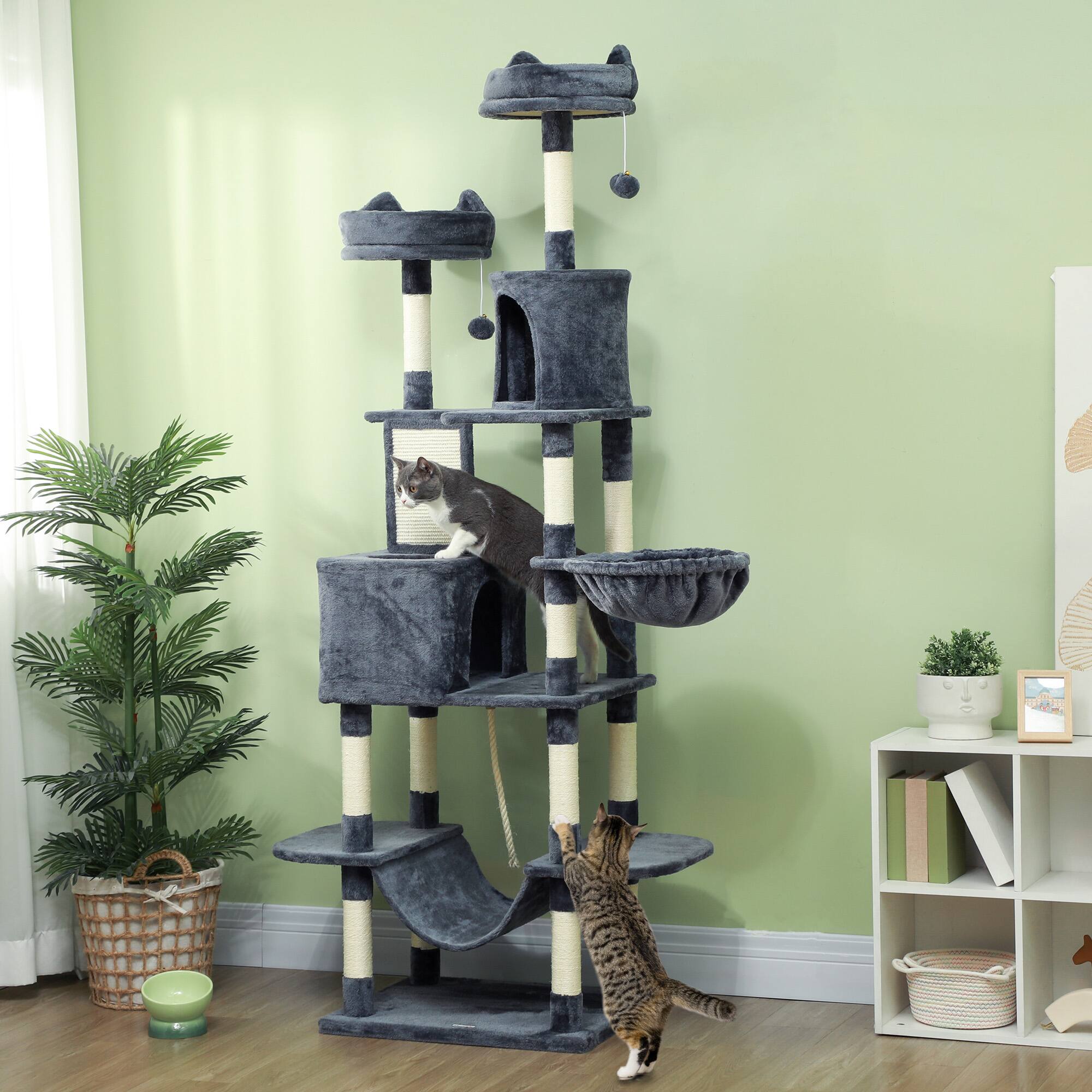 Alt View 1. Pawhut - Cat Tree w/ Cat Scratching Posts, Scratching Board, Condos, Beds, Hammocks, Toy Balls - Dark Gray.