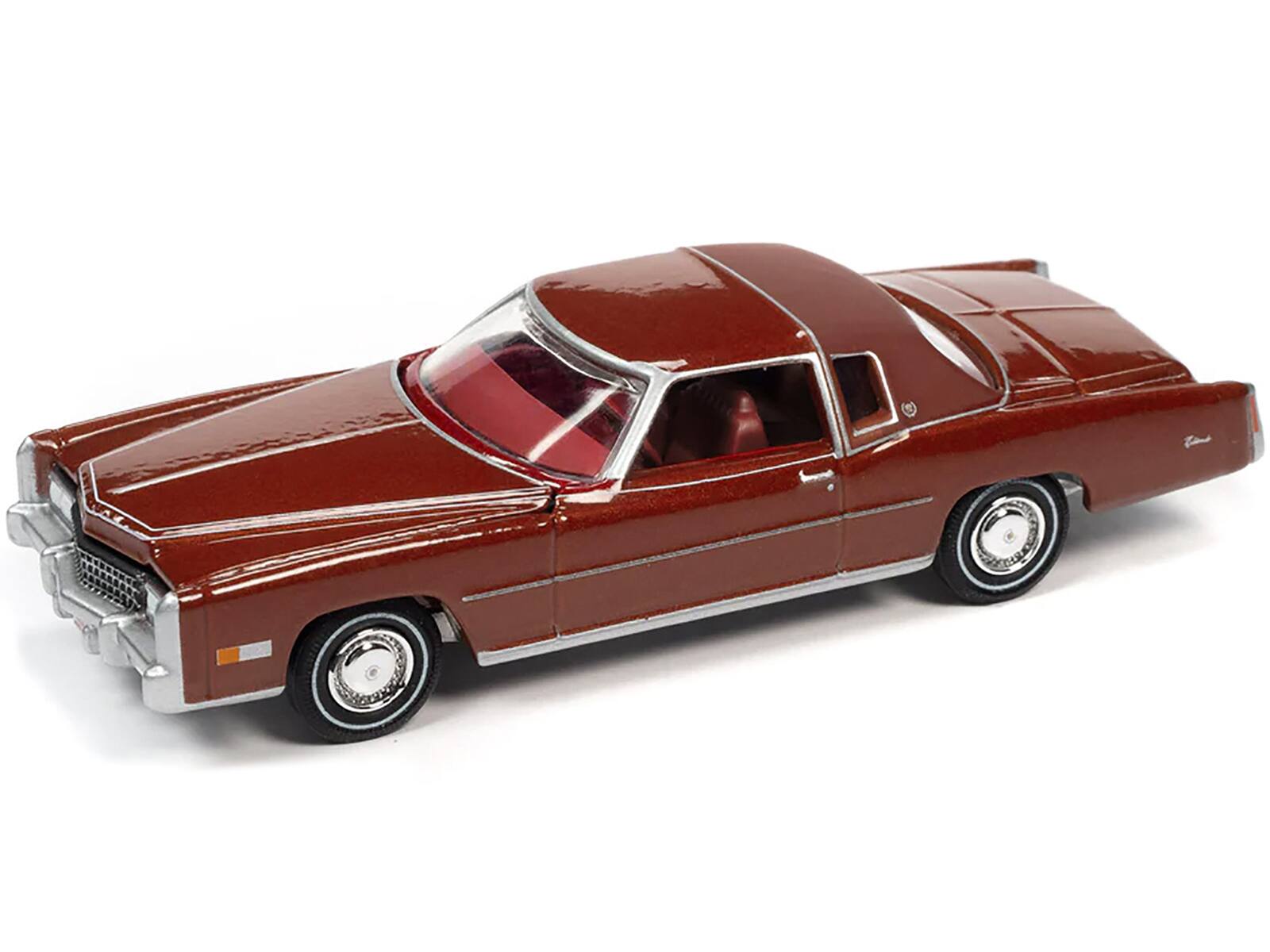 Alt View 1. Autoworld - 1975 Cadillac Eldorado Firethorn Red Met. w/Rear Section of Roof Matt Dark Red Ltd Ed 1/64 Model Car by Auto World.
