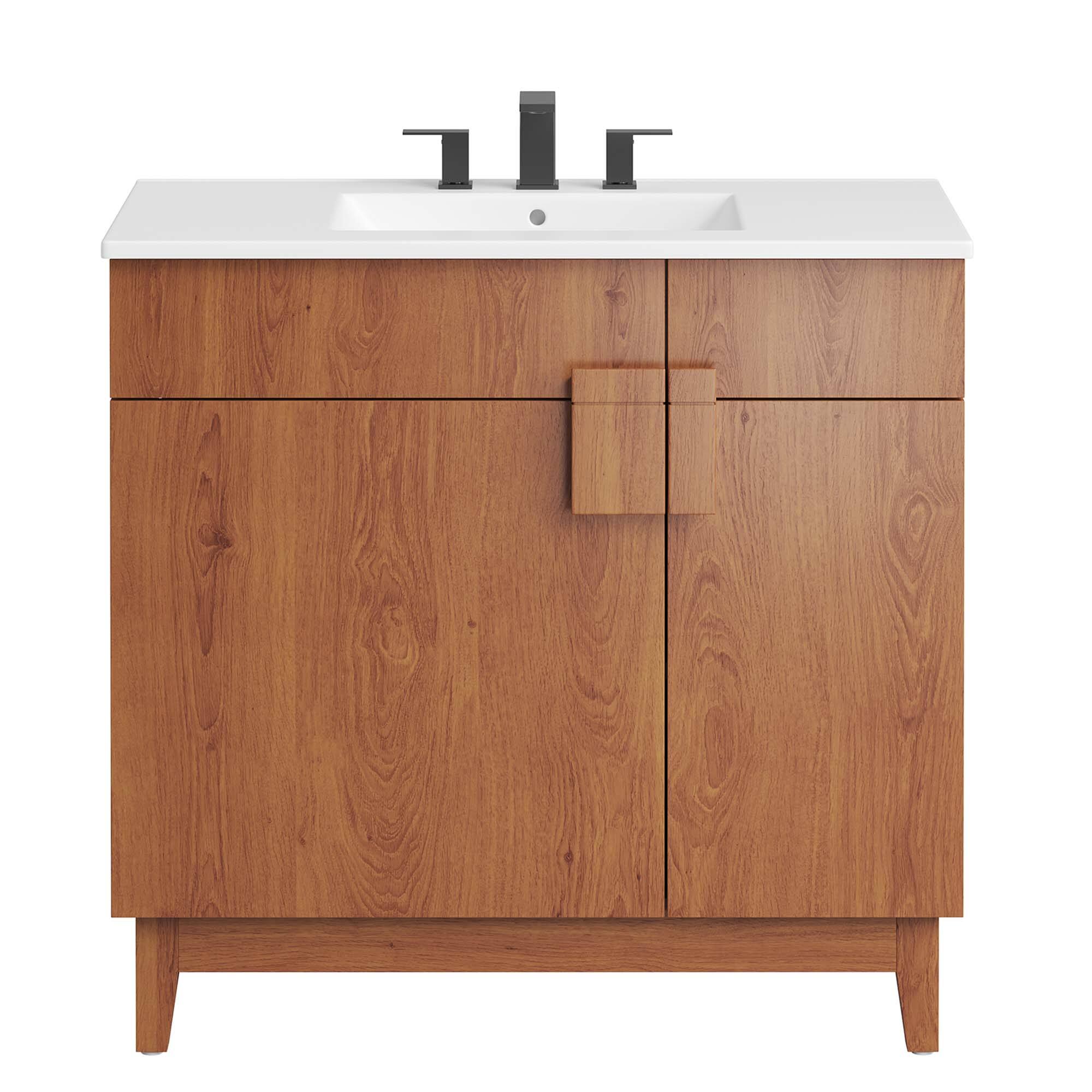 Alt View 4. Modway - Miles Bathroom Vanity Basin Included by Modway - White Walnut.