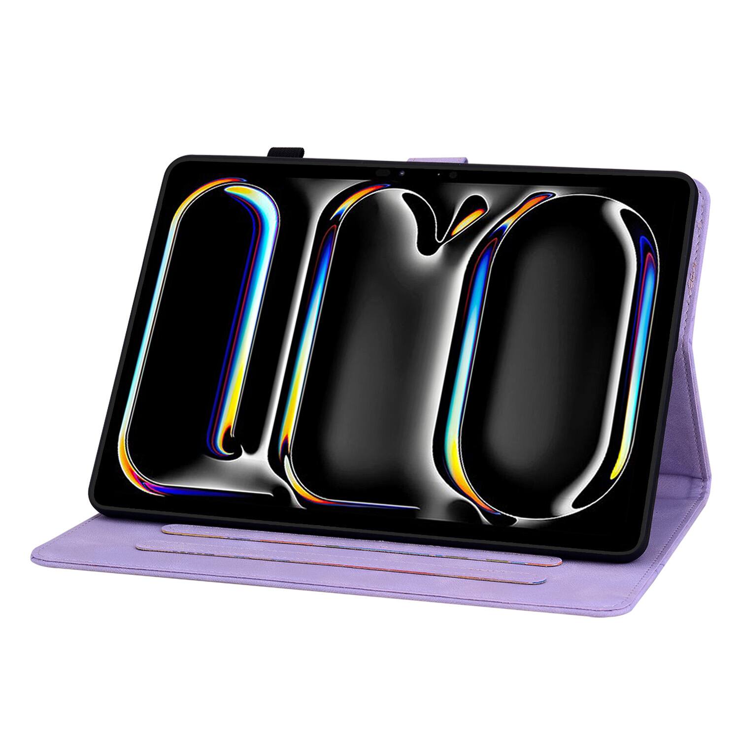 Back. Dteck - Foilo Case for Apple iPad Pro (M5) 11" 2025 & (M4) 2024,Embossed Pattern PU Leather Flip Card Holder Kickstand Cover - Purple.