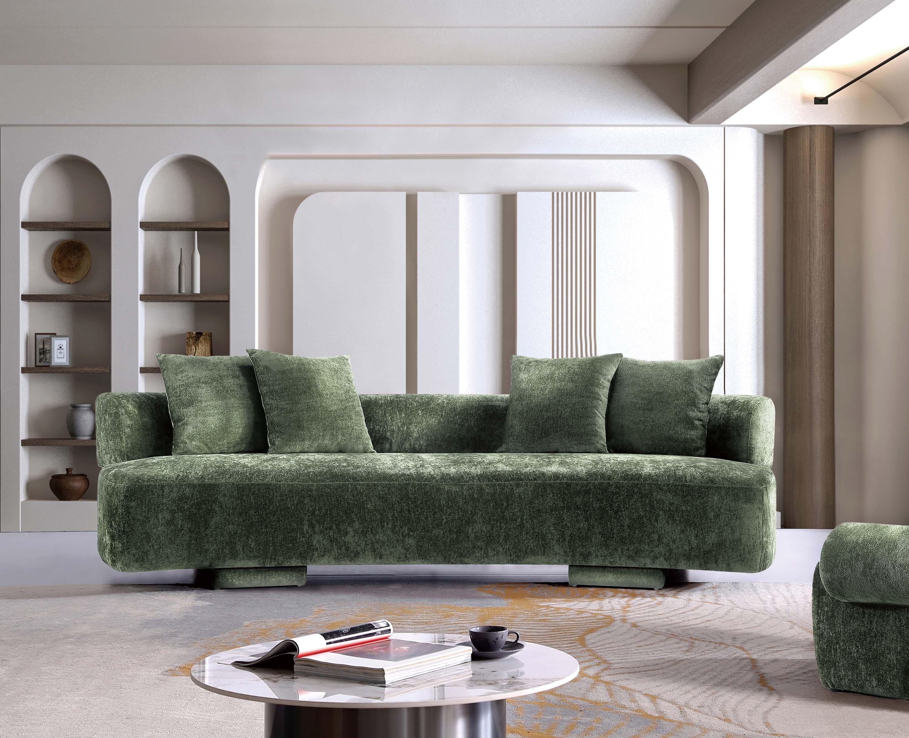 Angle. Manhattan Comfort - Verandah Mid-Century Modern 112" Chenille Sofa - Olive Green.