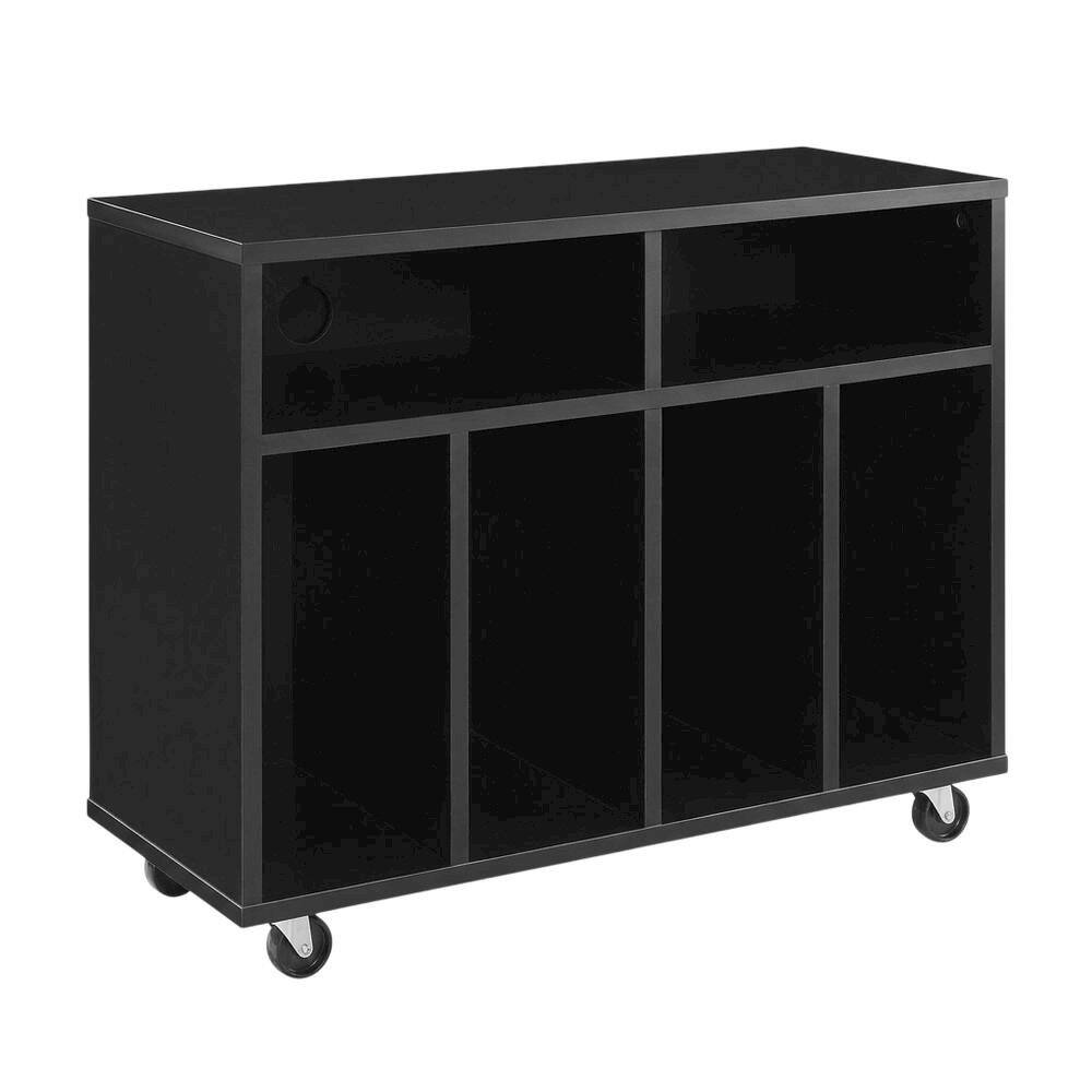 Left. FurniFact - Wooden record player stand with vinyl storage and sleek design - Black.