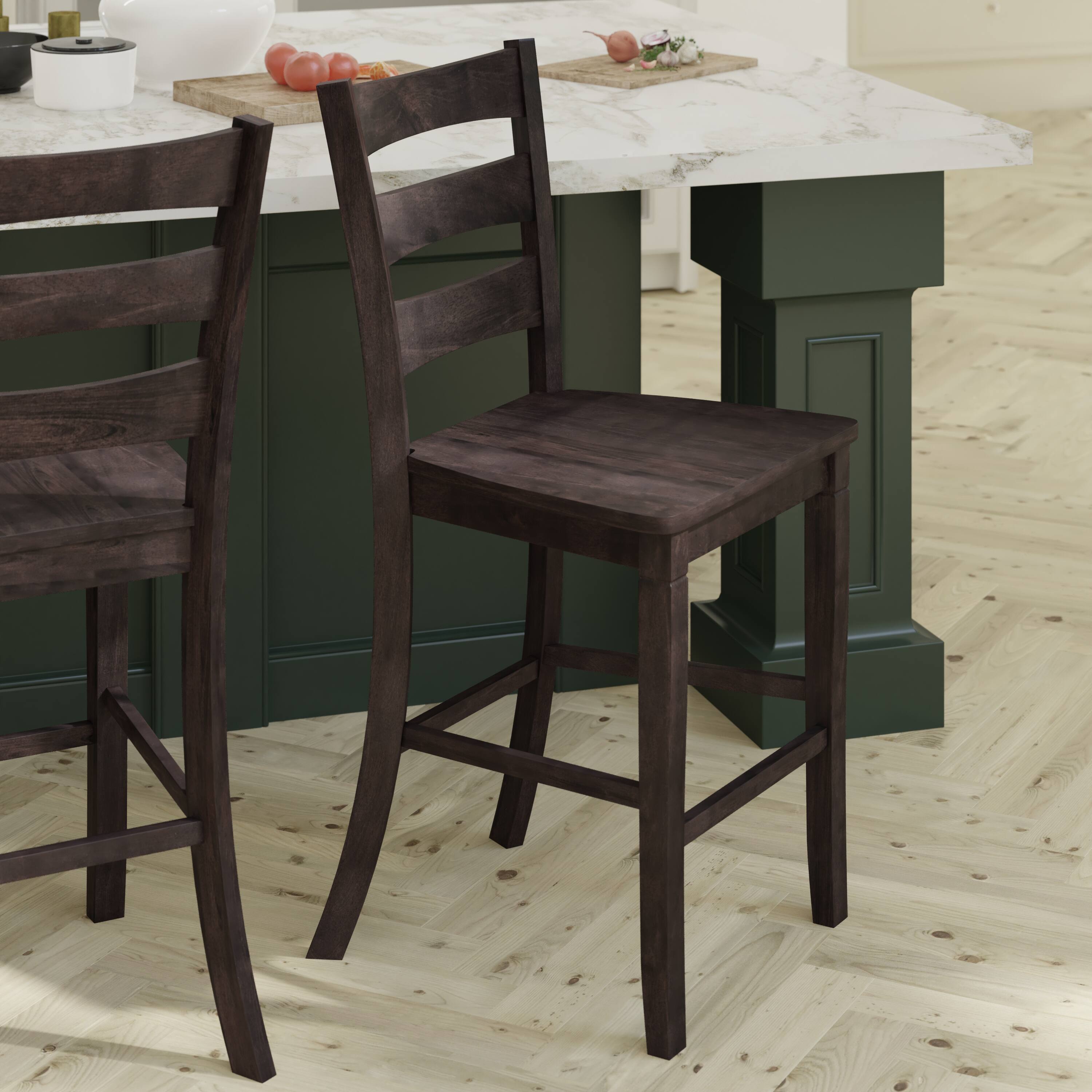 Alt View 4. Emma + Oliver - Lana Set of 2 Classic Wood Dining Stool with Ladderback Design - Gray Wash Walnut.