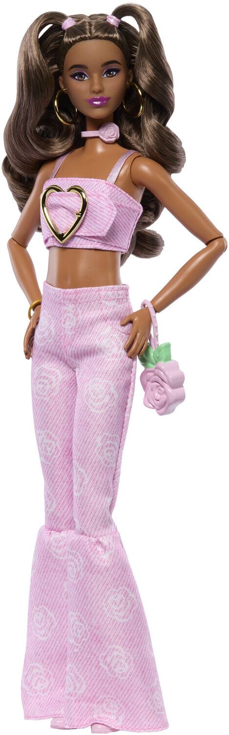 Alt View 2. Mattel - Mattel - Barbie Deluxe Style Fashion Doll #12 in Pink Denim Crop Top And Flare Jeans, Brunette   - COLLECTIBLES - Multicolor.