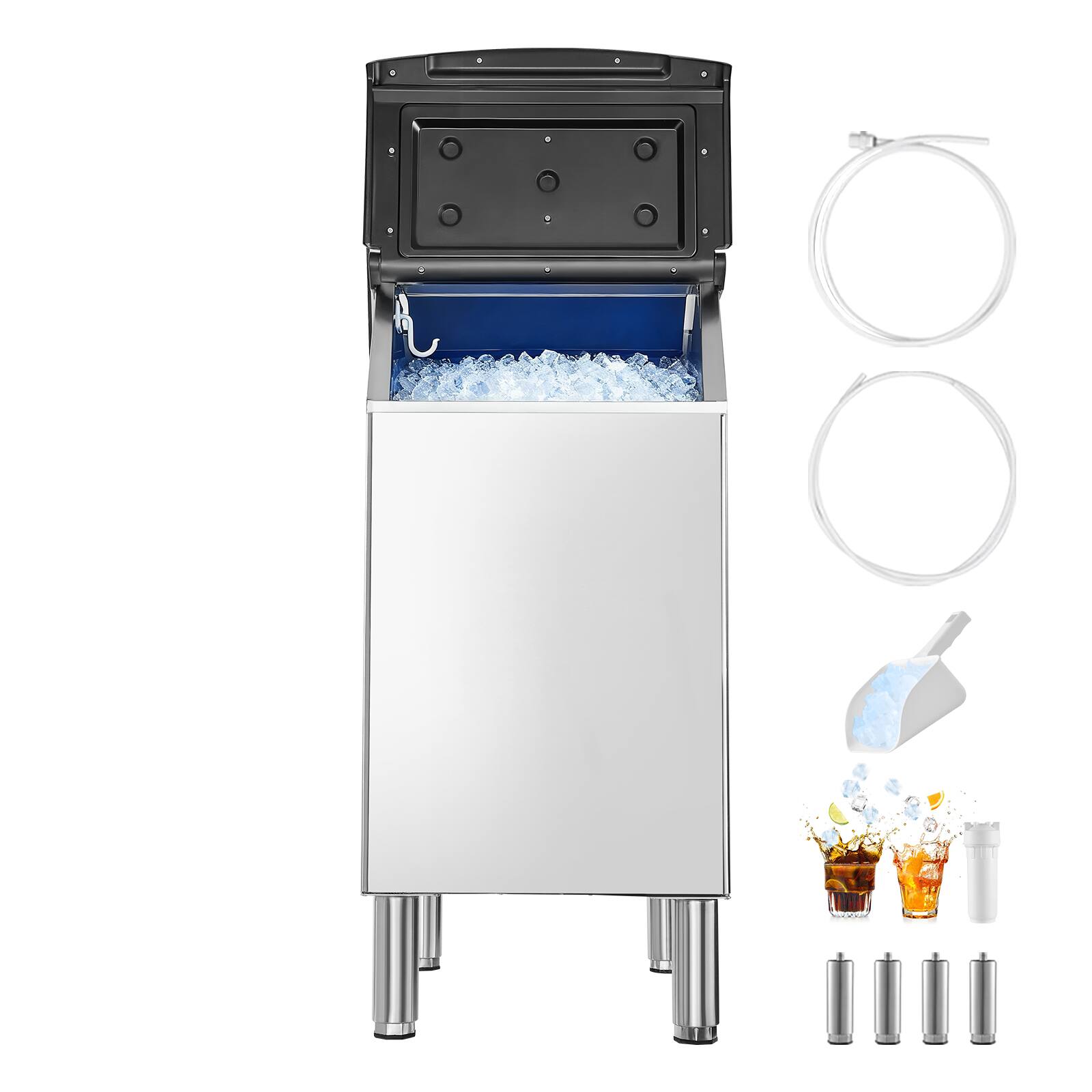 Alt View 5. VEVOR - Commercial Ice Maker Storage Bin, 300 LBS Capacity Ice-Bin, Stainless Steel Commercial Ice Storage Bin with Adjustable - Silver.