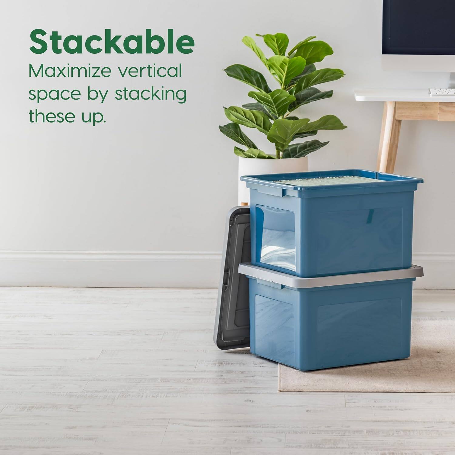 Stackable  
Maximize vertical space by stacking these up.
