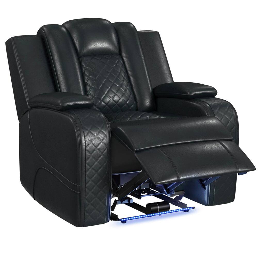 Left. Elements - Carlo Power Recliner with Power Headrest and LED Lighting - Black.