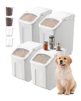 VEVOR - Rice Storage Container, 3.5Gal/15Lx2 + 4.5Gal/20Lx2 Large Dog Food Dispenser Bin, Kitchen Ingredient Grain Cereal Bin - White