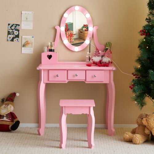 Alt View 8. Winado - Little Kids Girls Vanity Table Set Makeup Dressing Desk with Stool & Mirror with 3 Drawers for Christmas Birthday Gift - Pink.