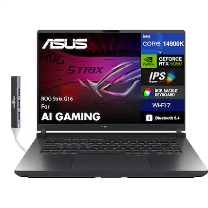 ASUS ROG Strix G16
Intel Core i9 14900K
NVIDIA GeForce RTX 5060
IPS SuperClear Display
RGB Backlit Keyboard
Wi-Fi 7
Bluetooth 5.4
For AI Gaming