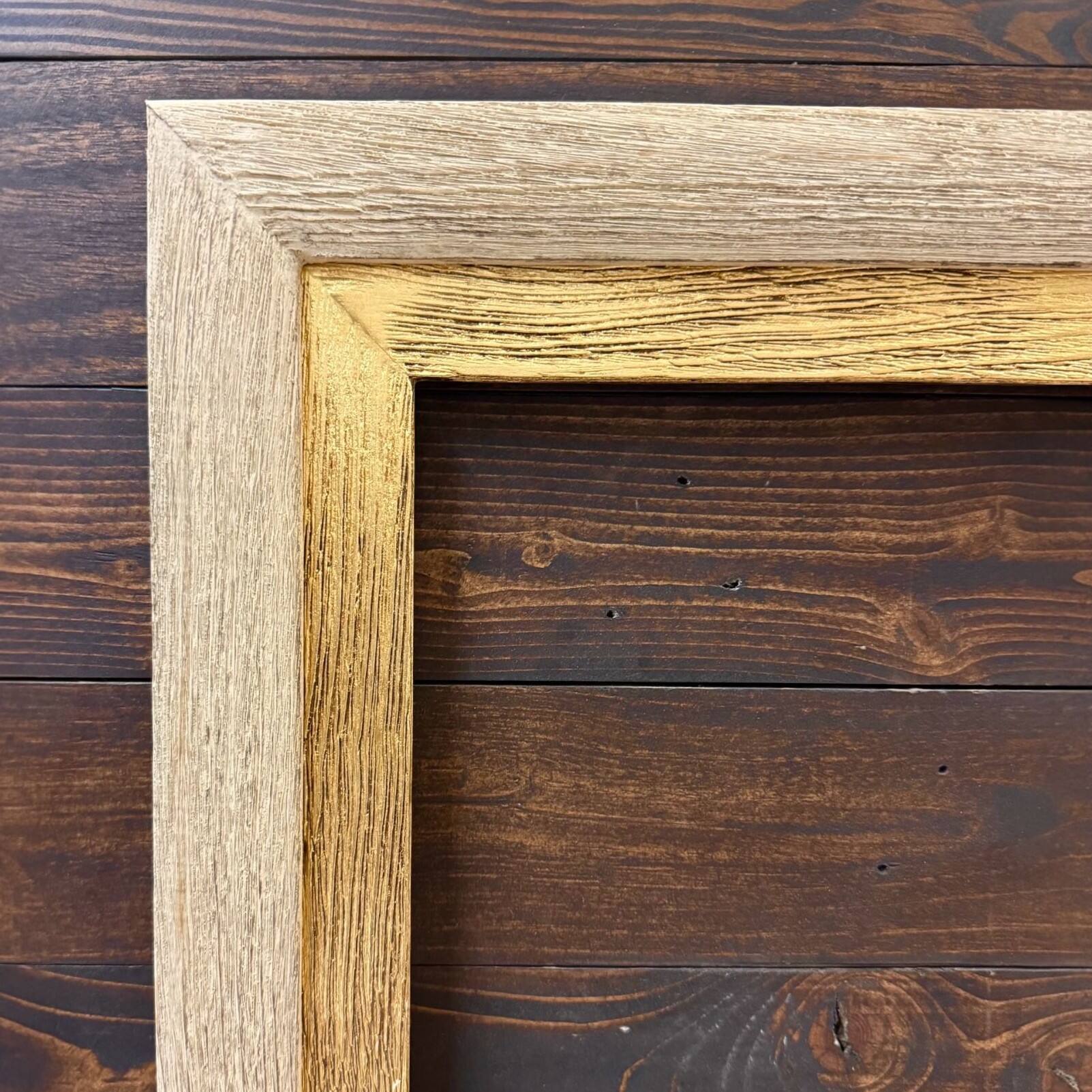 Back. LAREDO FRAME FACTORY - 65 inch Handmade wood For TCL NXTVISION Tv - RUSTIC CREAM WITH GOLD LEAF.