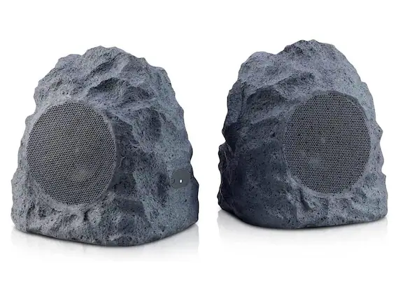 Front. iHome - iHome Rechargeable Bluetooth Outdoor Rock Speaker Set of 2 Gray with TWS Linking - Black.