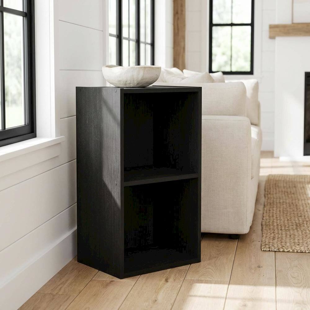 Angle. FurniFact - Wood Bookcase with Multiple Shelves for Storage and Display - Blackwood.