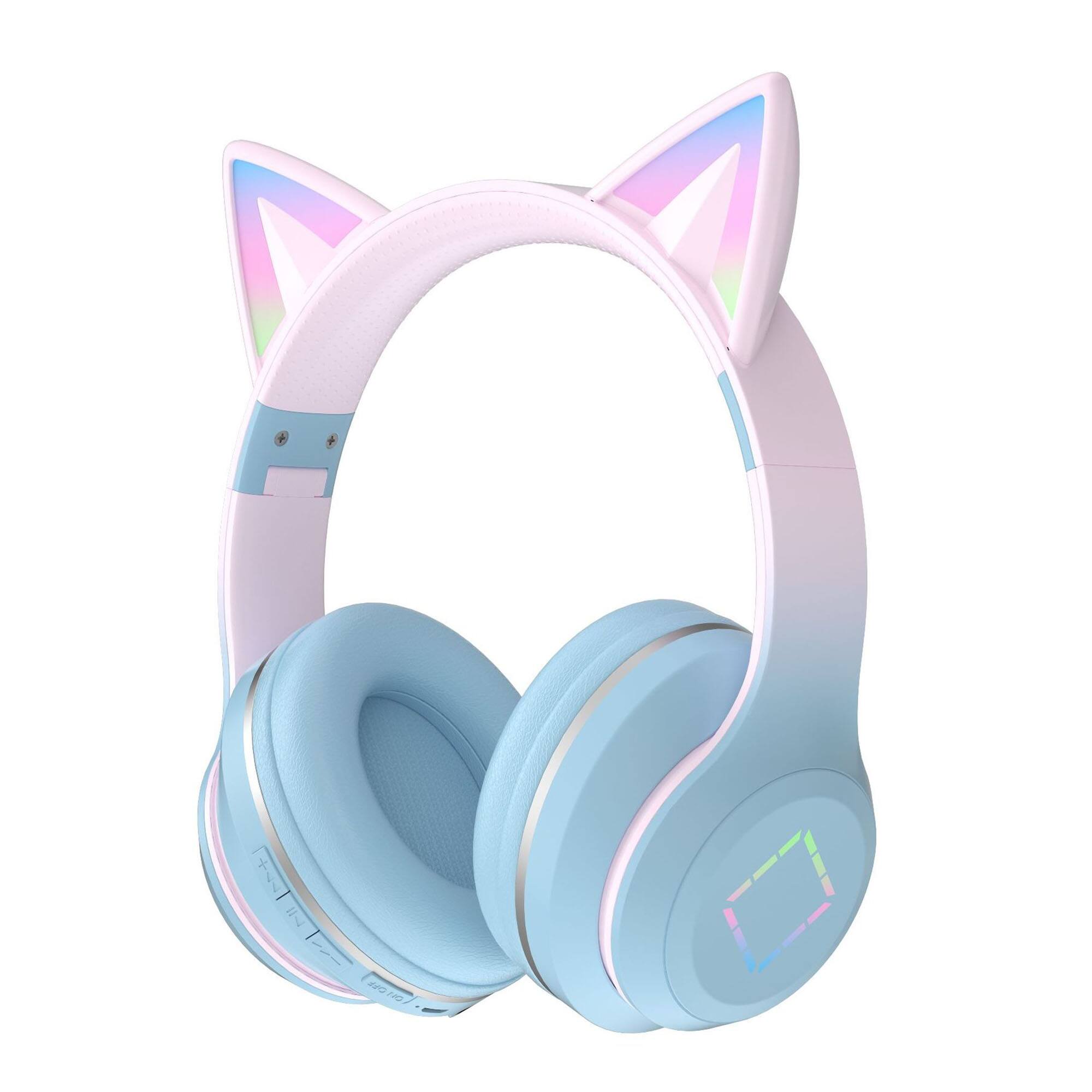 Front. YONWAY - Cat Ear LED Light Up Wireless Headphones, Foldable Bluetooth Headset with Mic, Ultra-Long Battery Life for Kids.