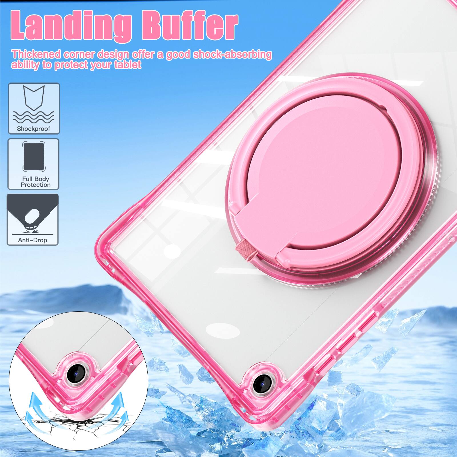 Landing Buffer

Thickened corner design offers a good shock-absorbing ability to protect your tablet

Shockproof
Full Body Protection
Anti-Drop
