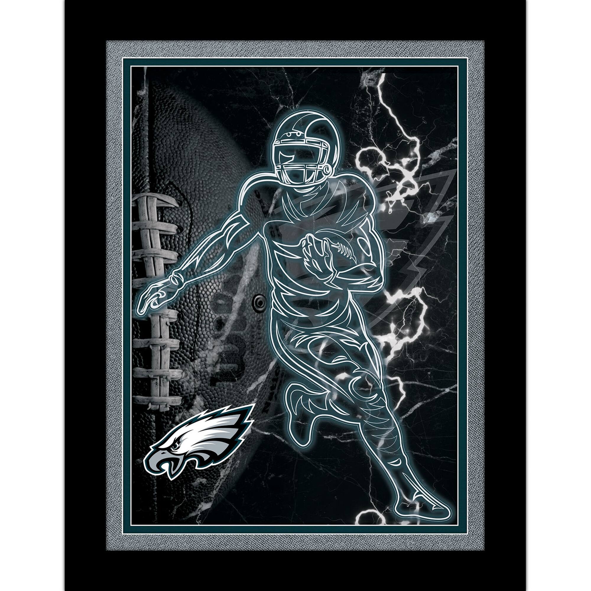 Black Philadelphia Eagles 12'' x 16'' Framed Neon Player Print