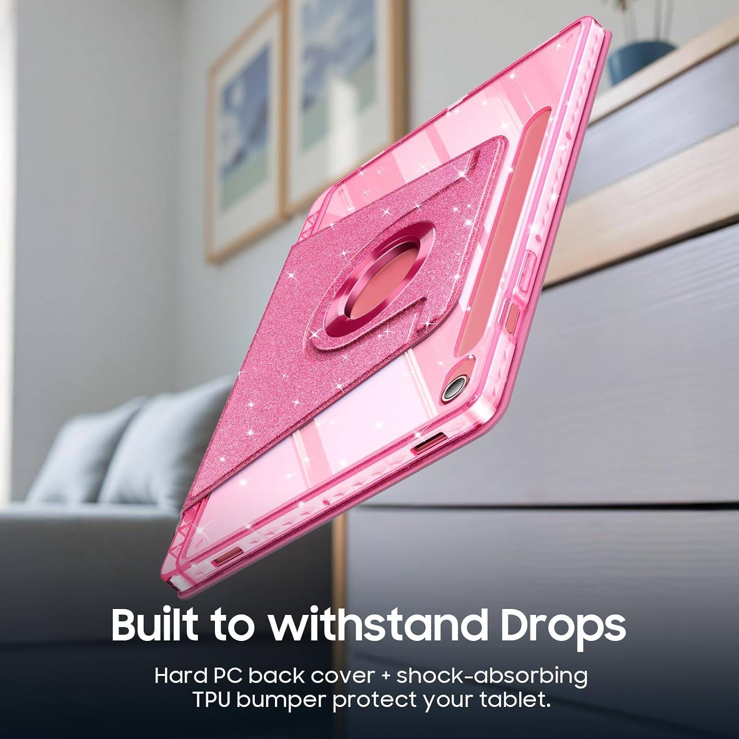 Built to withstand Drops

Hard PC back cover + shock-absorbing TPU bumper protect your tablet.