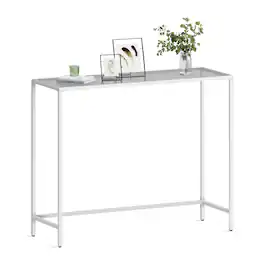 Songmics Home - Entryway Table, Console Table, Tempered Glass Tabletop, Modern Sofa Table, Easy Assembly, with Adjustable Feet - Pearl White and Slate Gray