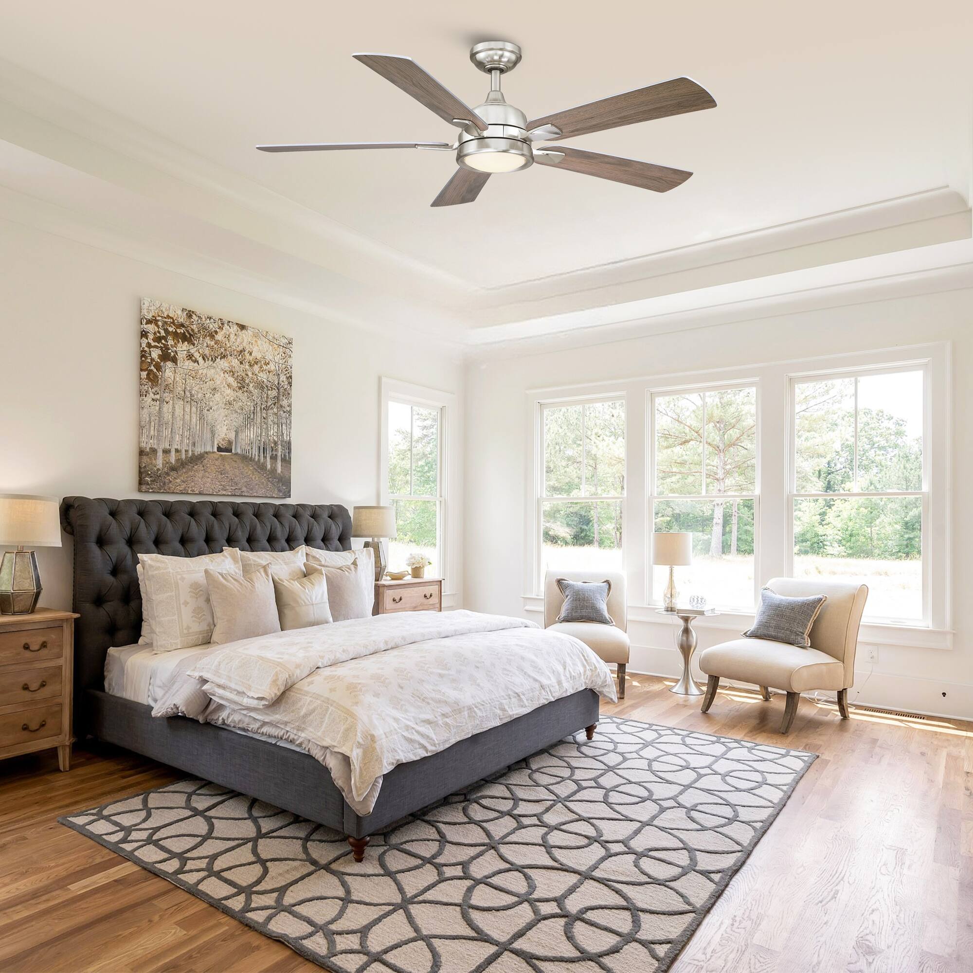 Back. Parrot Uncle - 52 in. Integrated LED Brushed Nickel Reversible Blades Ceiling Fan with Light and Remote - Brushed Nickel.